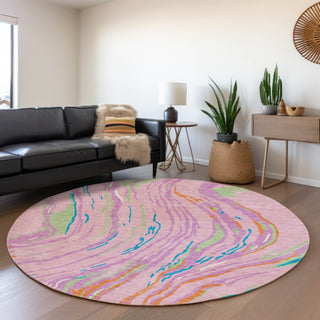 Piper Looms Mayfield Swirls AMF1037 Pink Machine Washable Area Rug Round Lifestyle Image Feature