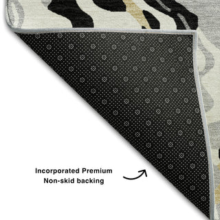 Piper Looms Mayfield Swirls AMF1038 Black Machine Washable Area Rug Backing Image