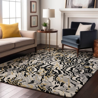 Piper Looms Mayfield Swirls AMF1038 Black Machine Washable Area Rug Lifestyle Image Feature