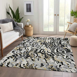 Piper Looms Mayfield Swirls AMF1038 Black Machine Washable Area Rug Lifestyle Image Feature