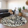 Piper Looms Mayfield Swirls AMF1038 Black Machine Washable Area Rug Round Lifestyle Image Feature