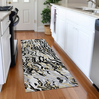 Piper Looms Mayfield Swirls AMF1038 Black Machine Washable Area Rug Runner Lifestyle Image Feature