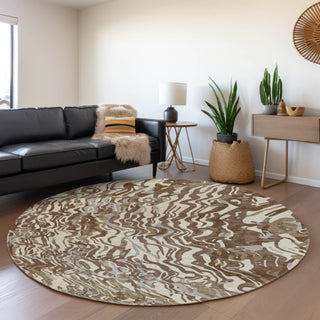 Piper Looms Mayfield Swirls AMF1038 Brown Machine Washable Area Rug Round Lifestyle Image Feature