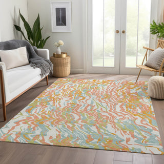 Piper Looms Mayfield Swirls AMF1038 Coral Machine Washable Area Rug Lifestyle Image Feature