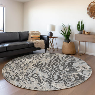 Piper Looms Mayfield Swirls AMF1038 Gray Machine Washable Area Rug Round Lifestyle Image Feature