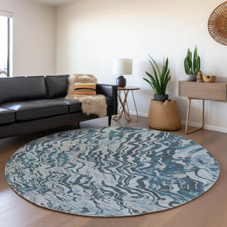 Piper Looms Mayfield Swirls AMF1038 Sky Machine Washable Area Rug Round Lifestyle Image Feature