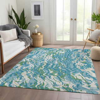 Piper Looms Mayfield Swirls AMF1038 Teal Machine Washable Area Rug Lifestyle Image Feature