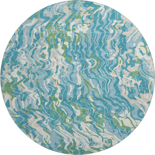 Piper Looms Mayfield Swirls AMF1038 Teal Machine Washable Area Rug Round Main Image