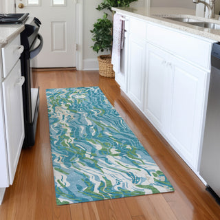 Piper Looms Mayfield Swirls AMF1038 Teal Machine Washable Area Rug Runner Lifestyle Image Feature
