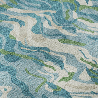 Piper Looms Mayfield Swirls AMF1038 Teal Machine Washable Area Rug Swatch Image