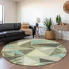 Piper Looms Mayfield Geometric AMF1039 Aloe Machine Washable Area Rug Round Lifestyle Image Feature