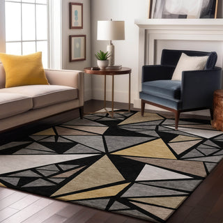 Piper Looms Mayfield Geometric AMF1039 Black Machine Washable Area Rug Lifestyle Image Feature