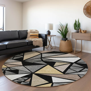 Piper Looms Mayfield Geometric AMF1039 Black Machine Washable Area Rug Round Lifestyle Image Feature