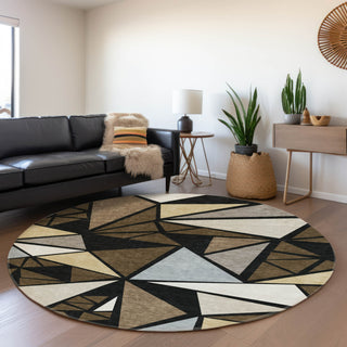 Piper Looms Mayfield Geometric AMF1039 Brown Machine Washable Area Rug Round Lifestyle Image Feature