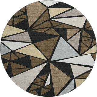 Piper Looms Mayfield Geometric AMF1039 Brown Machine Washable Area Rug Round Main Image