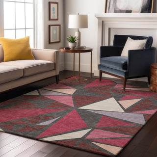 Piper Looms Mayfield Geometric AMF1039 Burgundy Machine Washable Area Rug Lifestyle Image Feature