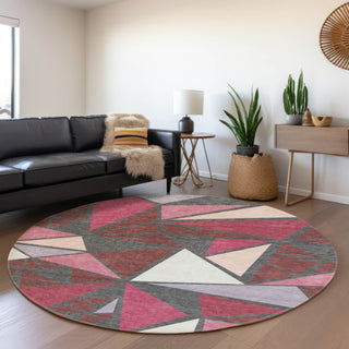 Piper Looms Mayfield Geometric AMF1039 Burgundy Machine Washable Area Rug Round Lifestyle Image Feature