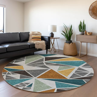 Piper Looms Mayfield Geometric AMF1039 Gray Machine Washable Area Rug Round Lifestyle Image Feature