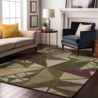 Piper Looms Mayfield Geometric AMF1039 Olive Machine Washable Area Rug Lifestyle Image Feature