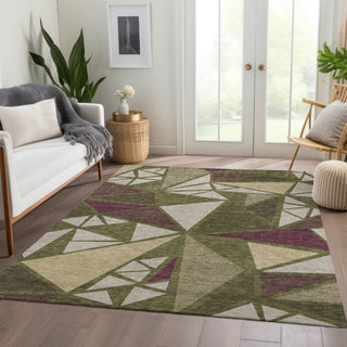 Piper Looms Mayfield Geometric AMF1039 Olive Machine Washable Area Rug Lifestyle Image Feature