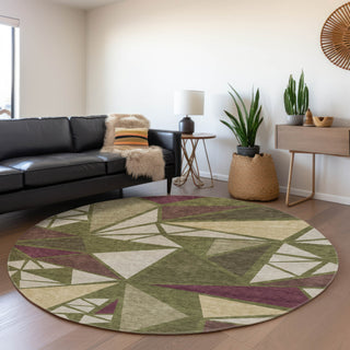 Piper Looms Mayfield Geometric AMF1039 Olive Machine Washable Area Rug Round Lifestyle Image Feature
