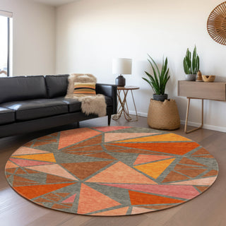 Piper Looms Mayfield Geometric AMF1039 Rust Machine Washable Area Rug Round Lifestyle Image Feature