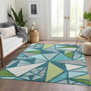 Piper Looms Mayfield Geometric AMF1039 Teal Machine Washable Area Rug Lifestyle Image Feature