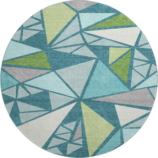 Piper Looms Mayfield Geometric AMF1039 Teal Machine Washable Area Rug Round Main Image
