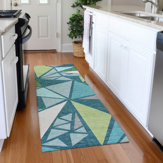 Piper Looms Mayfield Geometric AMF1039 Teal Machine Washable Area Rug Runner Lifestyle Image Feature