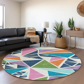 Piper Looms Mayfield Geometric AMF1039 White Machine Washable Area Rug Round Lifestyle Image Feature