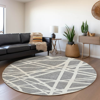 Piper Looms Mayfield Geometric AMF1040 Gray Machine Washable Area Rug Round Lifestyle Image Feature