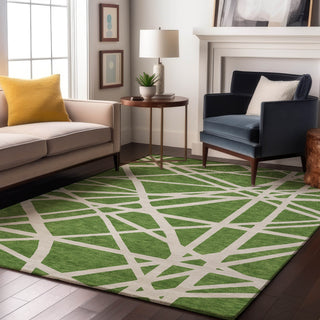 Piper Looms Mayfield Geometric AMF1040 Green Machine Washable Area Rug Lifestyle Image Feature