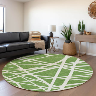 Piper Looms Mayfield Geometric AMF1040 Green Machine Washable Area Rug Round Lifestyle Image Feature