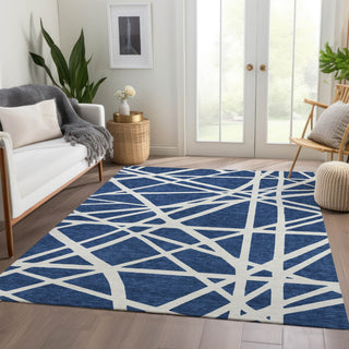Piper Looms Mayfield Geometric AMF1040 Navy Machine Washable Area Rug Lifestyle Image Feature
