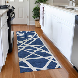 Piper Looms Mayfield Geometric AMF1040 Navy Machine Washable Area Rug Runner Lifestyle Image Feature