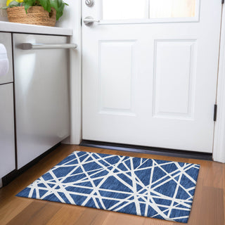 Piper Looms Mayfield Geometric AMF1040 Navy Machine Washable Area Rug Scatter Lifestyle Image Feature