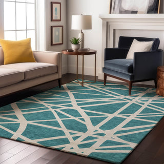 Piper Looms Mayfield Geometric AMF1040 Teal Machine Washable Area Rug Lifestyle Image Feature