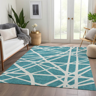Piper Looms Mayfield Geometric AMF1040 Teal Machine Washable Area Rug Lifestyle Image Feature