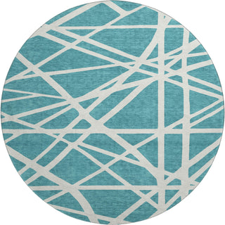 Piper Looms Mayfield Geometric AMF1040 Teal Machine Washable Area Rug Round Main Image
