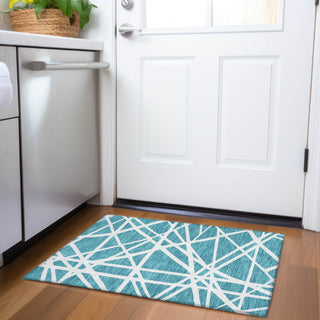 Piper Looms Mayfield Geometric AMF1040 Teal Machine Washable Area Rug Scatter Lifestyle Image Feature