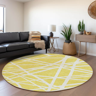 Piper Looms Mayfield Geometric AMF1040 Yellow Machine Washable Area Rug Round Lifestyle Image Feature