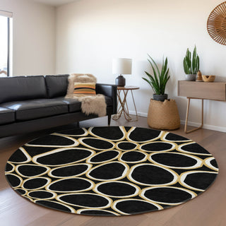 Piper Looms Mayfield Circles AMF1041 Black Machine Washable Area Rug Round Lifestyle Image Feature
