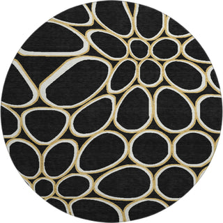 Piper Looms Mayfield Circles AMF1041 Black Machine Washable Area Rug Round Main Image
