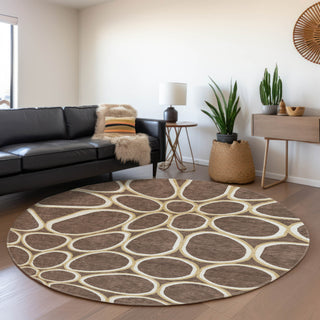 Piper Looms Mayfield Circles AMF1041 Brown Machine Washable Area Rug Round Lifestyle Image Feature