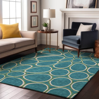 Piper Looms Mayfield Circles AMF1041 Teal Machine Washable Area Rug Lifestyle Image Feature