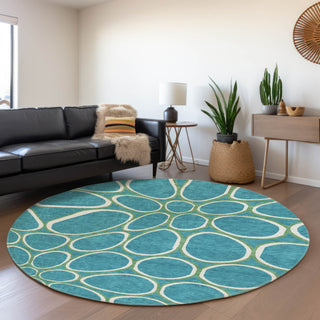 Piper Looms Mayfield Circles AMF1041 Teal Machine Washable Area Rug Round Lifestyle Image Feature