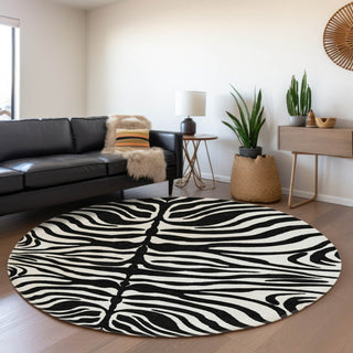 Piper Looms Mayfield Animal Print AMF1042 Black Machine Washable Area Rug Round Lifestyle Image Feature