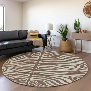 Piper Looms Mayfield Animal Print AMF1042 Brown Machine Washable Area Rug Round Lifestyle Image Feature