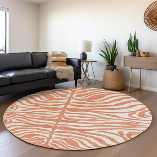 Piper Looms Mayfield Animal Print AMF1042 Coral Machine Washable Area Rug Round Lifestyle Image Feature