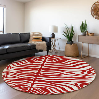 Piper Looms Mayfield Animal Print AMF1042 Red Machine Washable Area Rug Round Lifestyle Image Feature